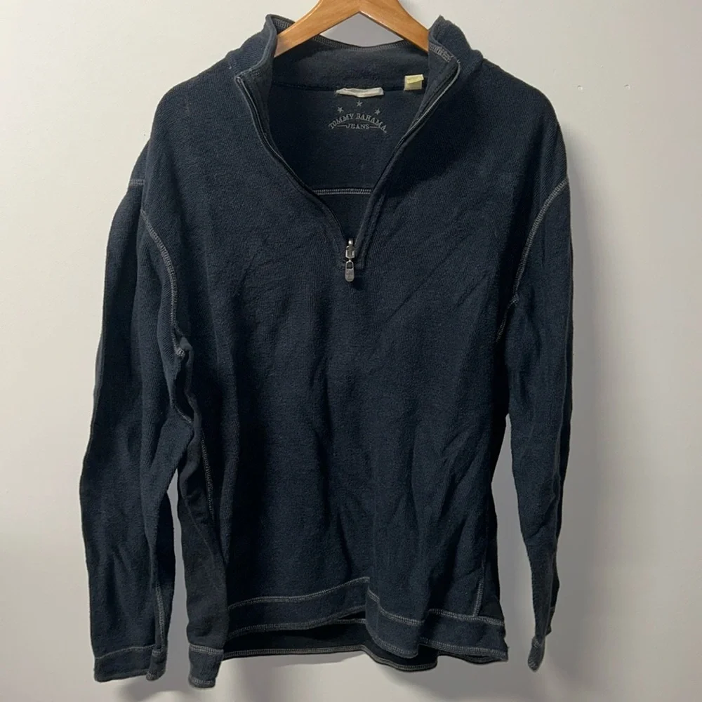 Tommy Bahama 1/4 Zipper Pullover Navy Blue Sweater- Large‎